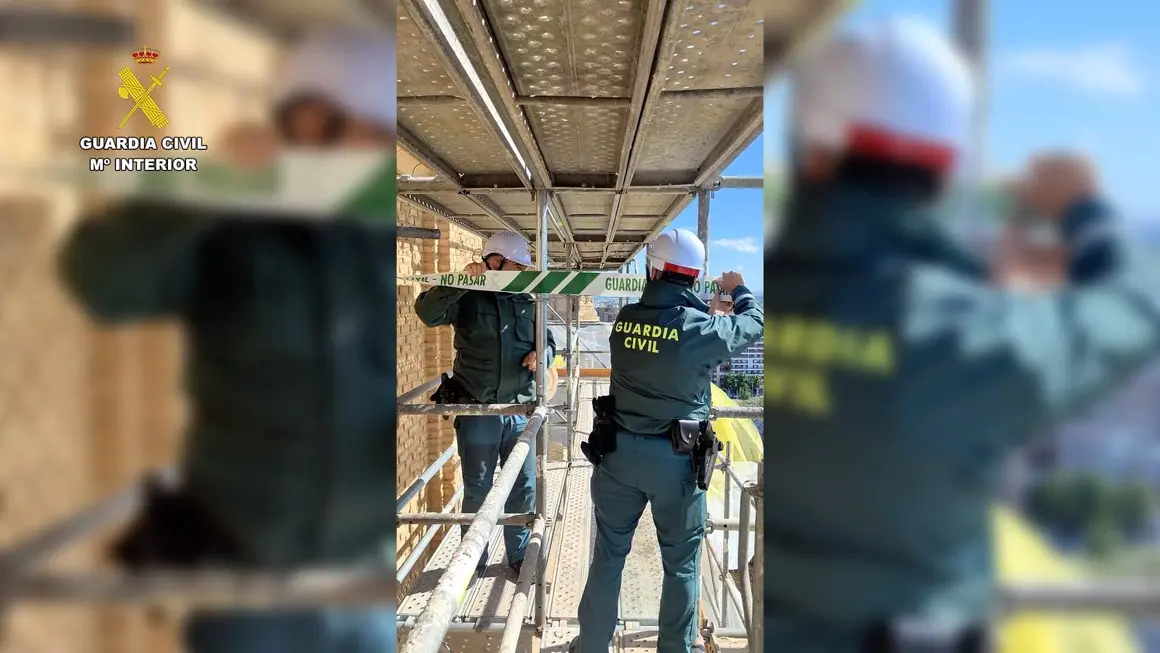 Nido de cern&iacute;calos en una torre del Pilar / V&iacute;a Guardia Civil