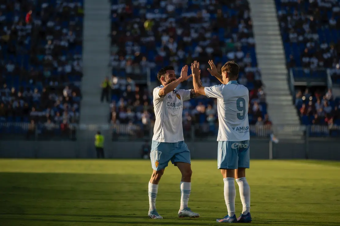 Dani G&oacute;mez y Sebas Moyano celebrando un gol con el Real Zaragoza / Marcos Cebri&aacute;n