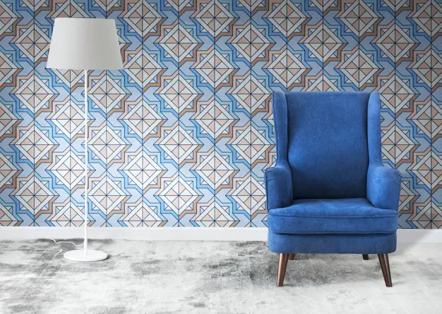 Wingback blue chair in a room mockup