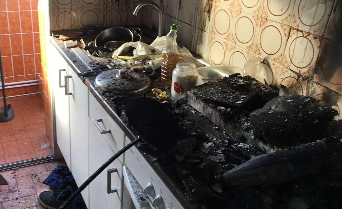 Imagen de la cocina de la casa incendiada, lugar donde pudo originarse el fuego/ Ayuntamiento de Huesca