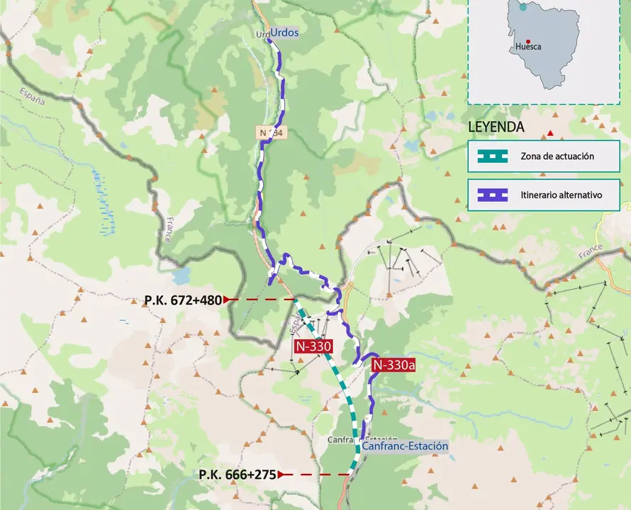 Ruta afectada en la N-330. / MITMA