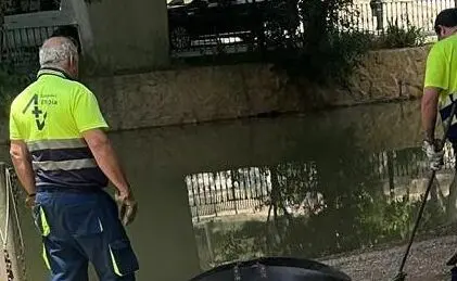 Operarios de limpiezas trabajando para limpiar las manchas de sangre en el lugar exacto del ataque a la mujer/ H.A.,