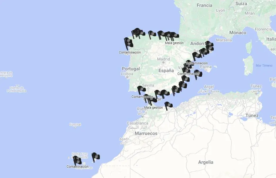 Playas con Bandera Negra en Espa&ntilde;a 2024 / Ecologistas en Acci&oacute;n