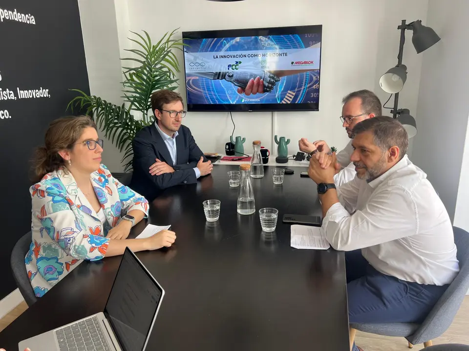 A la izquierda, Elena Pastor (FCC) y Javier Sanz (Infinitia). A la derecha, delante, Enrique Villaverde (Megablok) y Sergio Fern&aacute;ndez (Sphere)