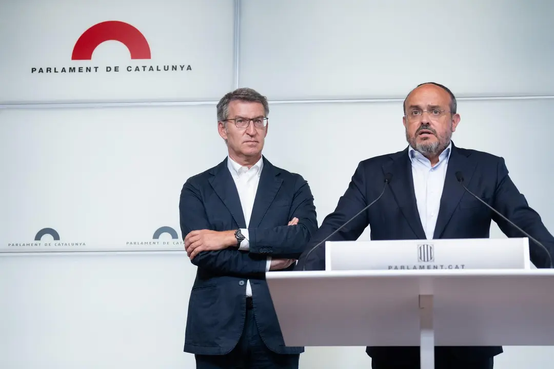 El l&iacute;der del PP, Alberto N&uacute;&ntilde;ez Feij&oacute;o y el l&iacute;der del PP de Catalunya, Alejandro Fern&aacute;ndez / E.P.