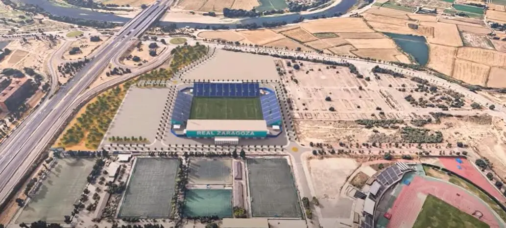 Recreaci&oacute;n del nuevo estadio modular de la Romareda