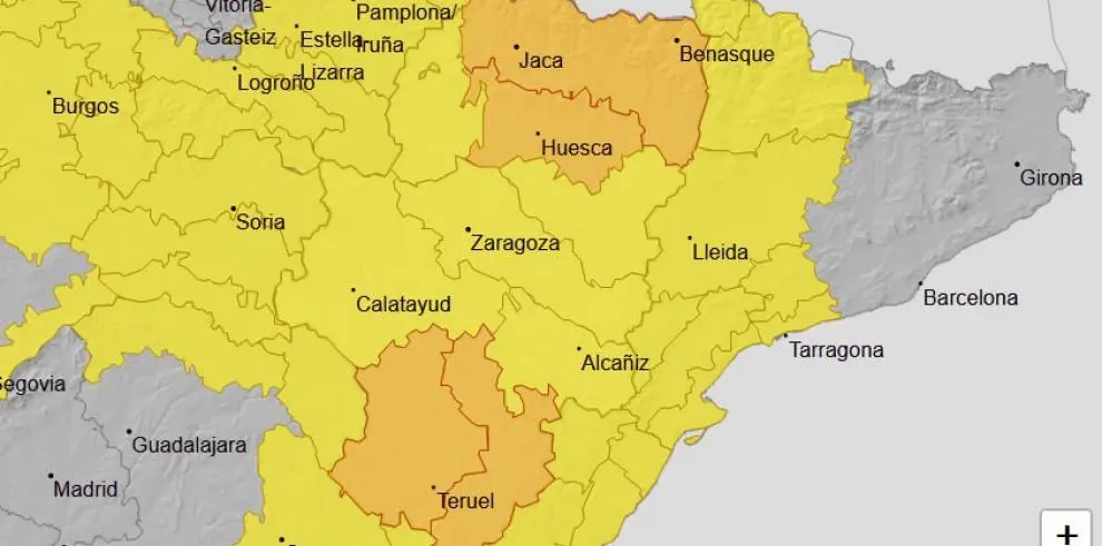 Arag&oacute;n es una de las comunidades que est&aacute; en alerta para este martes, con Huesca y Teruel en alerta naranja