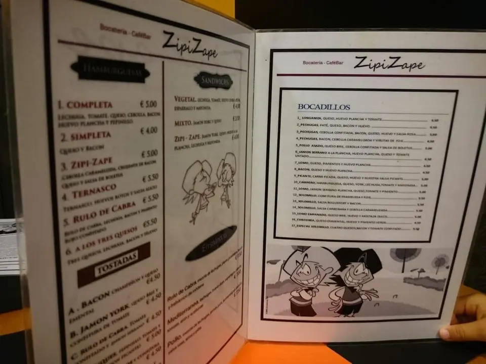 Carta del restaurante Zipi Zape