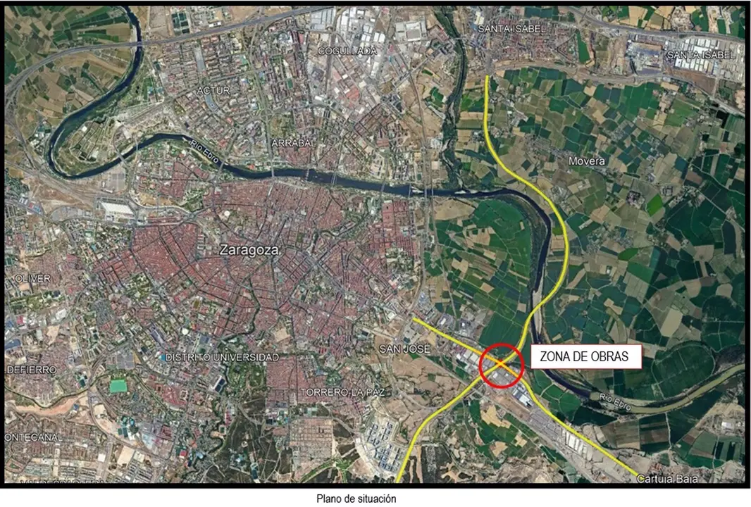Obras en el paso inferior del enlace entre la Z-40 y la A-68