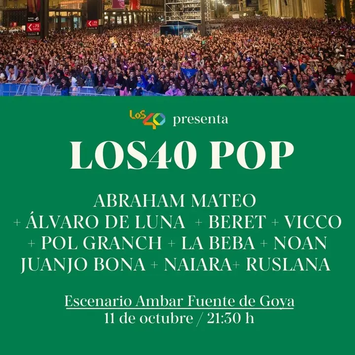 Cartel de "Los 40 Pop" en Zaragoza