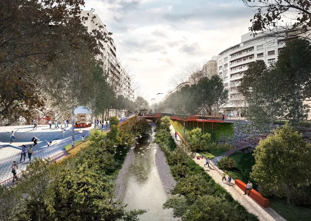Recreaci&oacute;n de la regeneraci&oacute;n de la ribera del tramo urbano del r&iacute;o Huerva. AZ