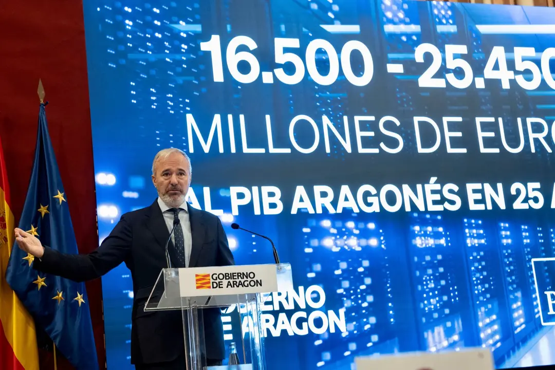 Jorge Azc&oacute;n, presidente de Arag&oacute;n, durante la presentaci&oacute;n