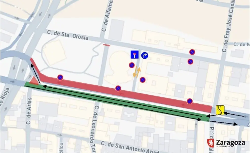 Mapa en la que se detalla la zona afectada por el avance de las obras de la Avenida Navarra. AZ