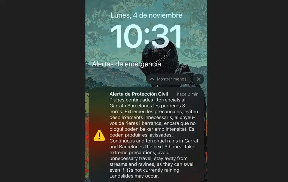 Alerta de Protecci&oacute;n Civil por lluvias torrenciales recibida en Barcelona. / HA