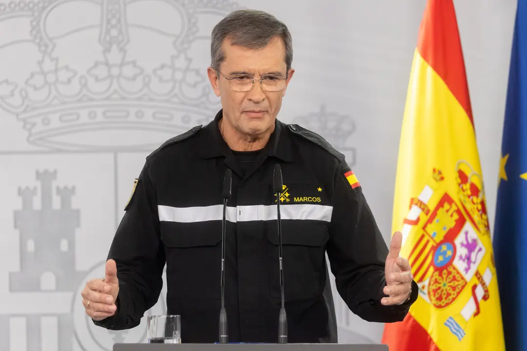 El general jefe, Francisco Javier Marcos, durante su comparecencia en Moncloa