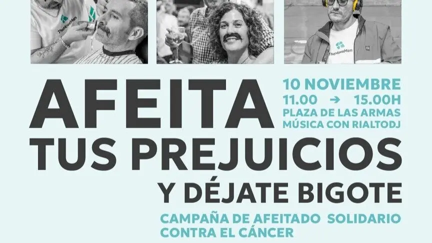 Cartel de la afeitada solidaria contar el c&aacute;ncer de The Move Men. / HA