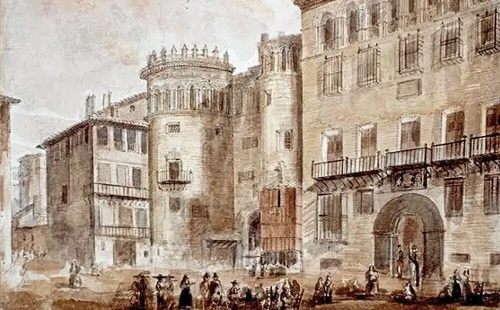 Desde el siglo XII el mercado est&aacute; junto al barrio de San Pablo  / Dibujo de Valent&iacute;n Carderera de 1840