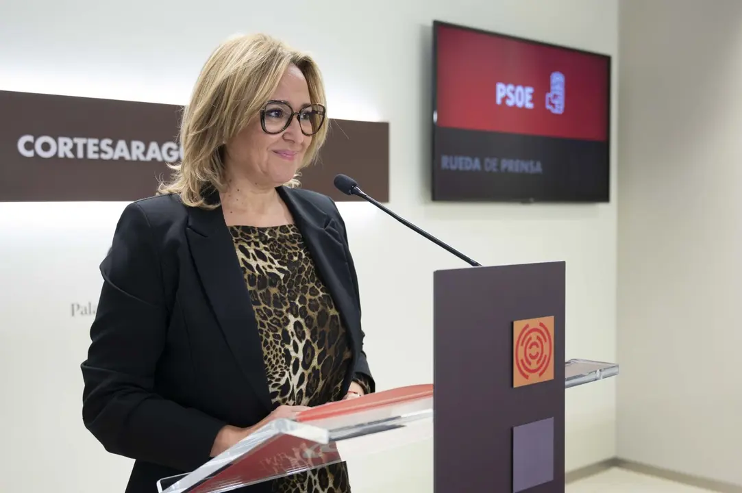 La portavoz del grupo parlamentario del PSOE, Mayte P&eacute;rez en la rueda de prensa