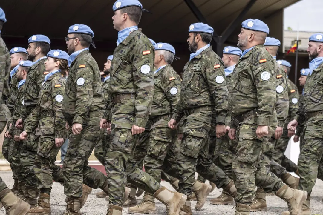 Militares de la Brigada de Arag&oacute;n I a su llegada a la Base &lsquo;San Jorge&rsquo;, a 26 de abril de 2024, en Zaragoza, Arag&oacute;n (Espa&ntilde;a).