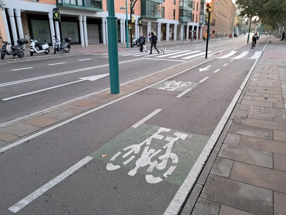 Tramos del paseo Echegaray donde hay dos carriles en un sentido y tambi&eacute;n carril-bici.