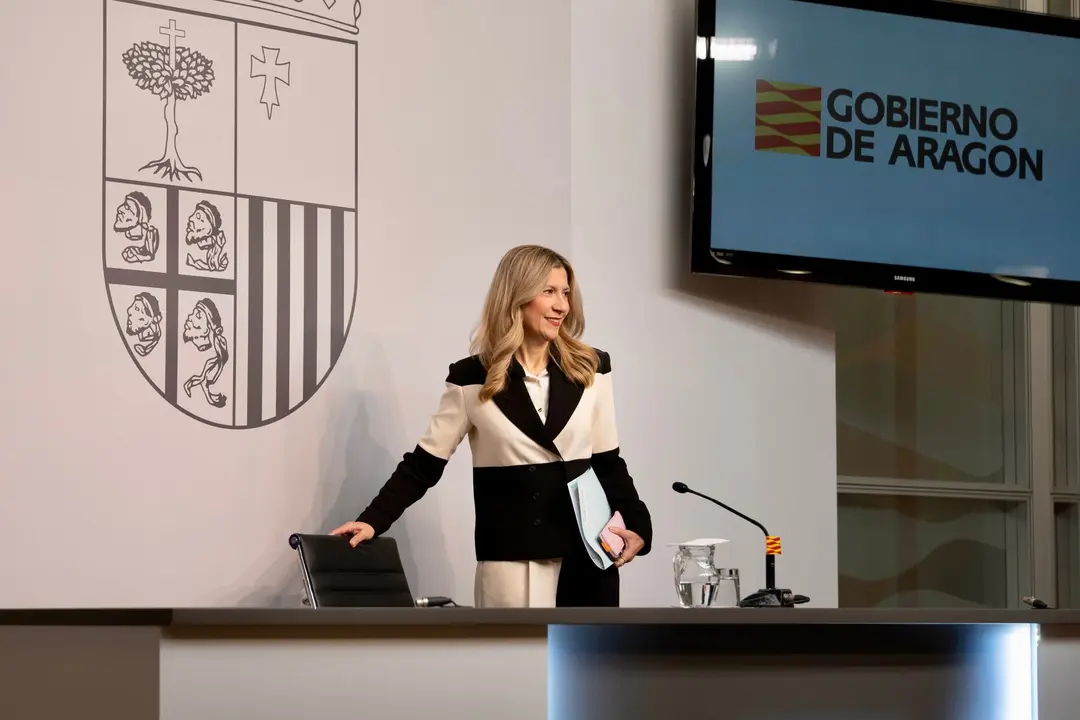 La vicepresidenta del Gobierno de Arag&oacute;n, Mar Vaquero, a su llegada a la rueda de prensa tras el Consejo de Gobierno