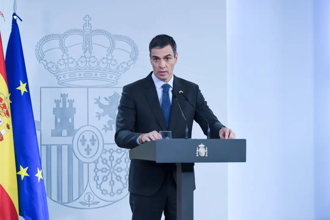 El presidente del Gobierno, Pedro S&aacute;nchez, comparece tras la aprobaci&oacute;n del decreto &Oacute;mnibus