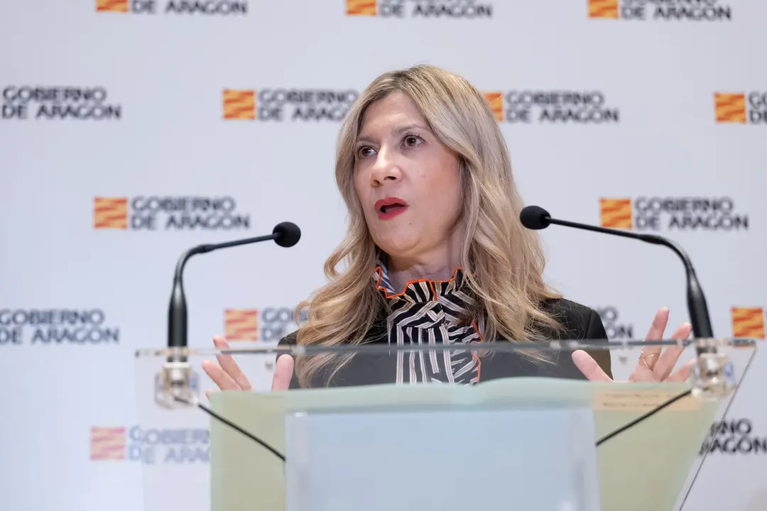 La vicepresidenta del Gobierno de Arag&oacute;n, Mar Vaquero, en la rueda de prensa de este jueves