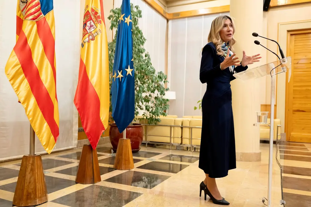 La vicepresidenta de Arag&oacute;n, Mar Vaquero, en la rueda de prensa posterior a las reuniones con la oposici&oacute;n