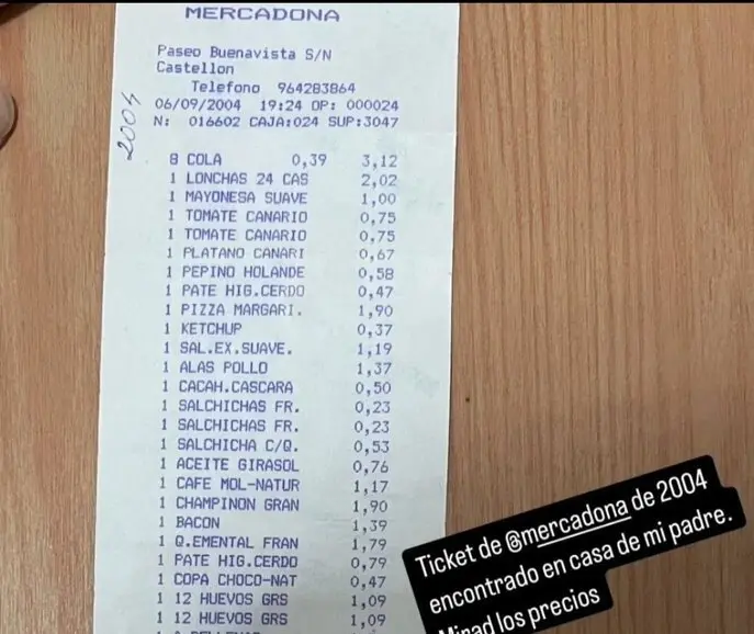 Ticket de compra en 2004