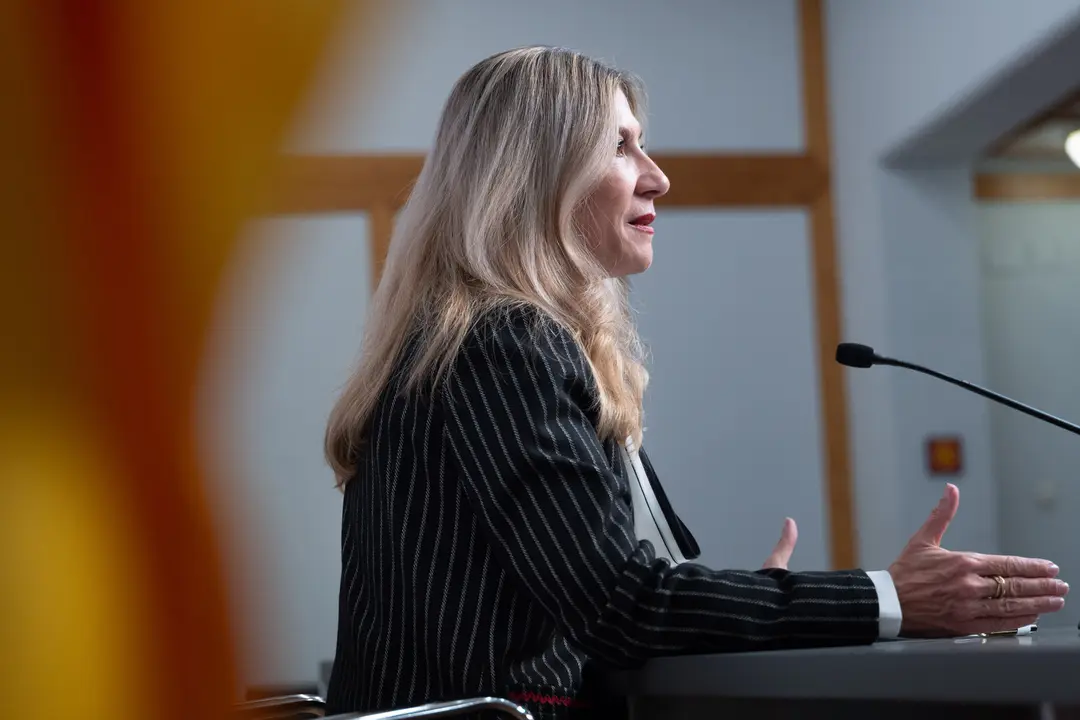 La vicepresidenta del Gobierno de Arag&oacute;n, Mar Vaquero, en la rueda de prensa