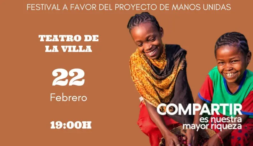 Cartel del festival de Ejea de los Caballeros en favor de Manos Unidas.