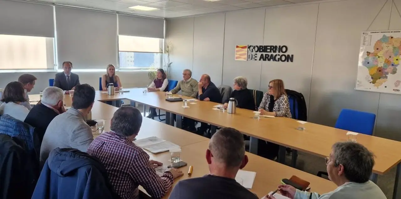El consejero de Sanidad del Gobierno de Arag&oacute;n, Jos&eacute; Luis Bancalero Flores, y la gerente de Atenci&oacute;n Primaria del Servicio Aragon&eacute;s de Salud, Pilar Borraz, reunidos con portavoces de los grupos pol&iacute;ticos de la Comarca de las Cinco Villas - GOBIERNO DE ARAG&Oacute;N