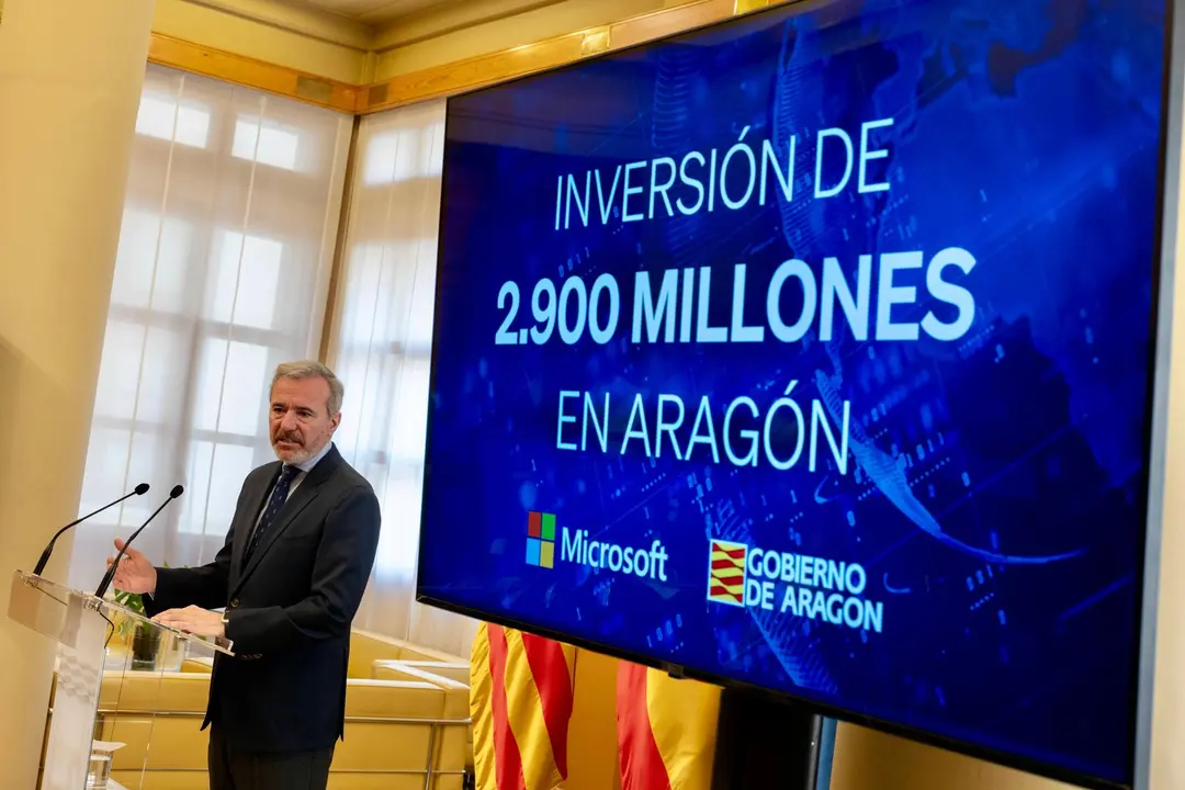 El presidente de Arag&oacute;n, Jorge Azc&oacute;n, anuncia una inversi&oacute;n de Microsoft para levantar un centro de datos