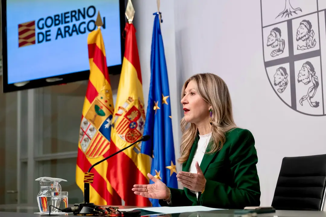 La vicepresidenta del Gobierno de Arag&oacute;n, Mar Vaquero, en la sala de prensa del Pignatelli