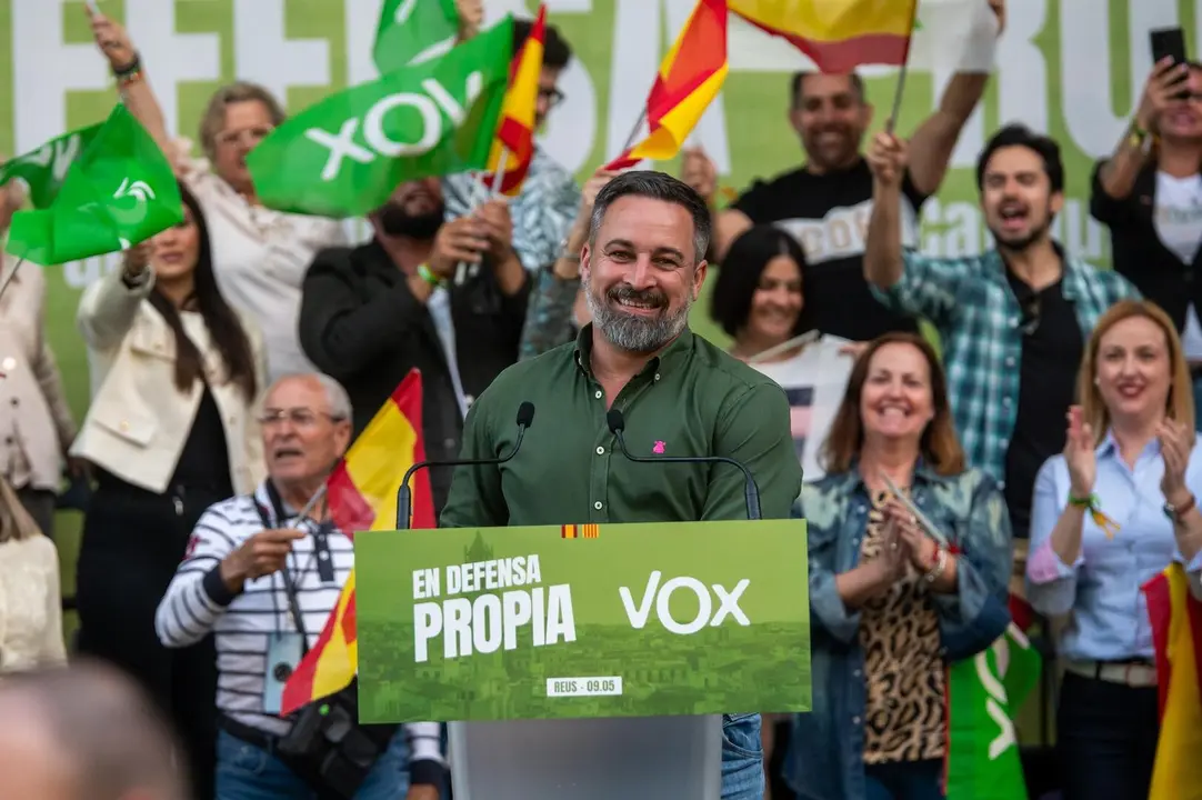 El presidente de VOX, Santiago Abascal, durante un mitin de VOX en Reus, Catalu&ntilde;a. / Laia Solanellas - Europa Press