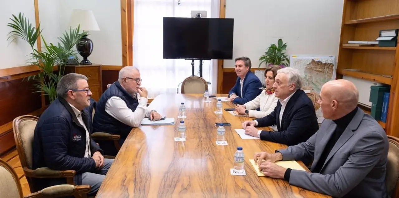 Reuni&oacute;n del consejero Octavio L&oacute;pez y su equipo con los representantes de la Asociaci&oacute;n Provincial de Auto-Taxi de Zaragoza este jueves en la capital aragonesa. / FABI&Aacute;N SIM&Oacute;N