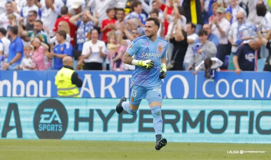 Poussin tras anotar su gol en el Real Zaragoza - Eibar / LaLiga