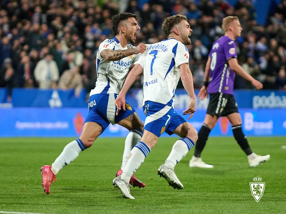 Mario Sober&oacute;n celebrando su gol ante el C&oacute;rdoba / Real Zaragoza