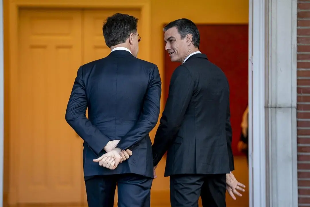 Pedro S&aacute;nchez (d), recibe al secretario general de la OTAN, Mark Rutte (i), en el Complejo de la Moncloa, a 27 de enero de 2025, en Madrid (Espa&ntilde;a). - A. P&eacute;rez Meca - Europa Press