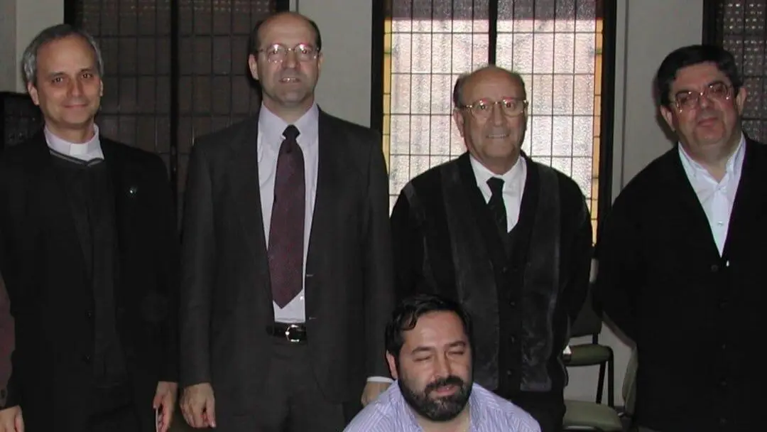 Prevost (a la izquierda)con tres directores del Colegio San Agust&iacute;n cuando era general de la orden, en en 2005 en Zaragoza. - ORDEN DE SAN AGUST&Iacute;N