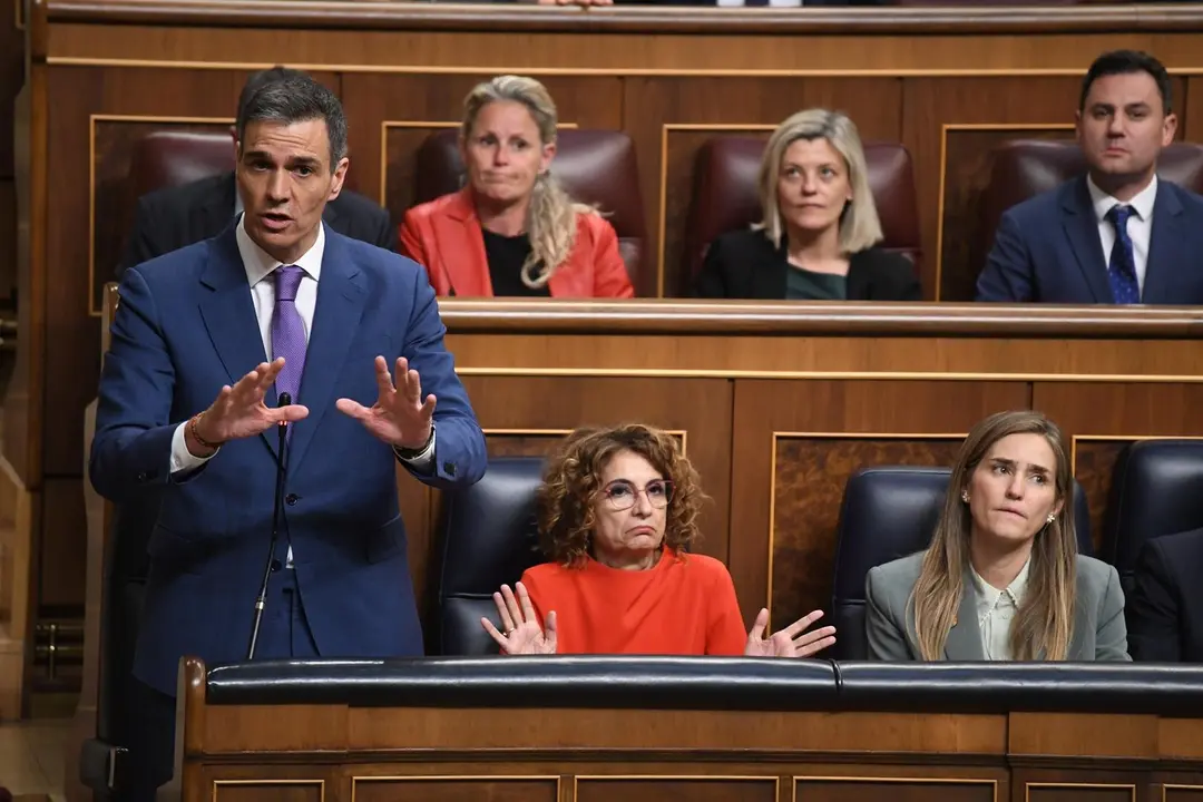 El presidente del Gobierno, Pedro S&aacute;nchez, interviene durante una sesi&oacute;n de control al Gobierno, en el Congreso de los Diputados. /EP