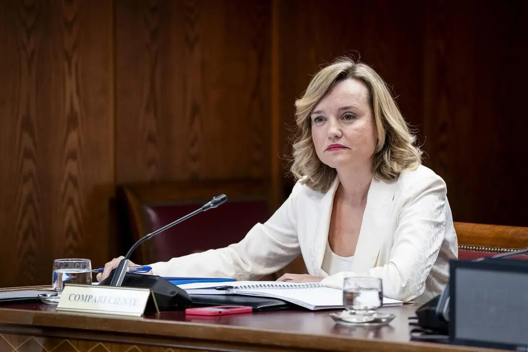 La ministra portavoz y exdelegada del Gobierno en Arag&oacute;n, Pilar Alegr&iacute;a, durante su comparecencia en la comisi&oacute;n de investigaci&oacute;n del Senado sobre el 'caso Koldo'. - A. PEREZ MECA | EUROPA PRESS