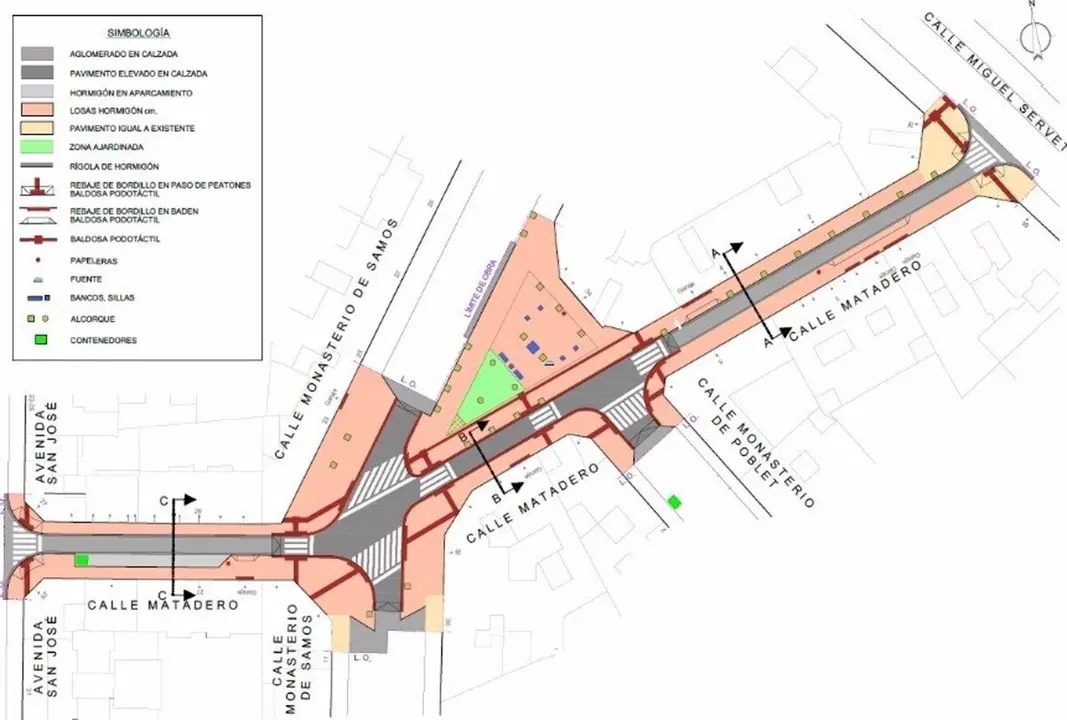Plano de la calle Matadero en la que este lunes 2 de junoi comienzan los trabajos de remodelaci&oacute;n - AYUNTAMIENTO DE ZARAGOZA