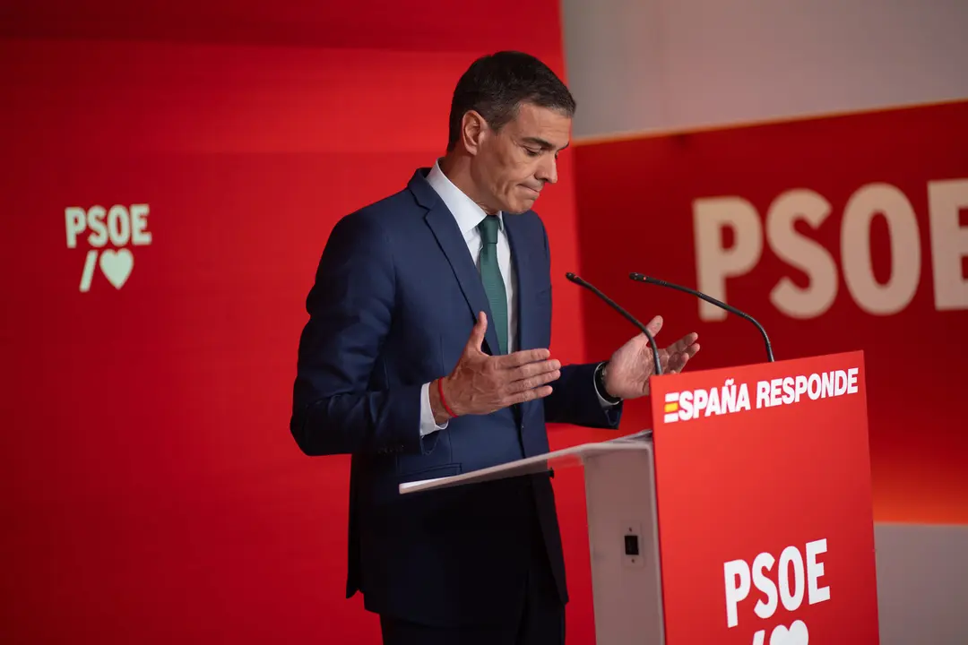 El presidente del Gobierno, Pedro S&aacute;nchez, en Ferraz