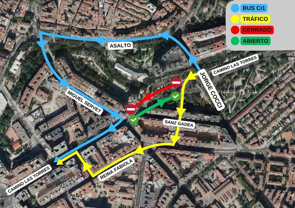 Mapa elaborado por el consistorio sobre la movilidad en la zona de Camino las Torres
- AYUNTAMIENTO DE ZARAGOZA