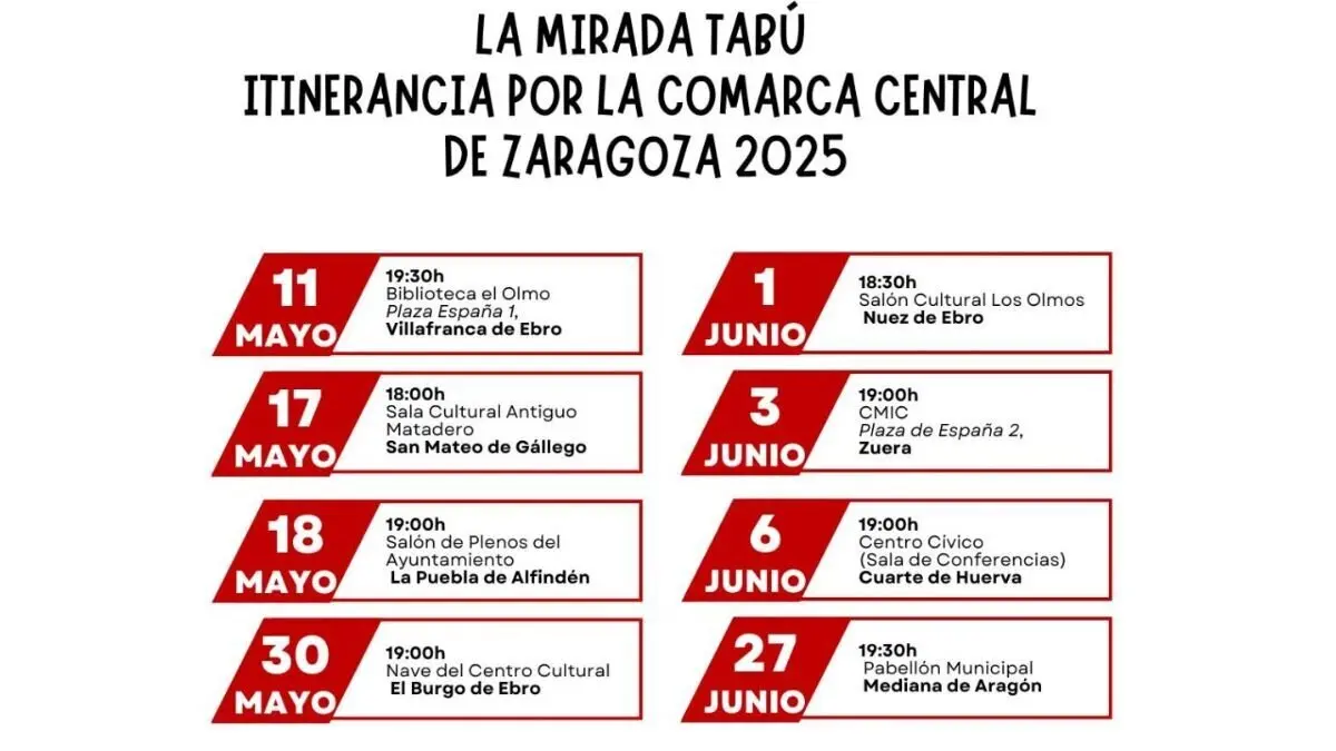 Programaci&oacute;n del ciclo La mirada tab&uacute; en la Comarca Central de Zaragoza.