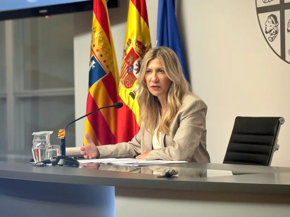 La vicepresidenta del Gobierno aragon&eacute;s, Mar Vaquero, en la rueda de prensa tras el Consejo de Gobierno este mi&eacute;rcoles./ DGA
