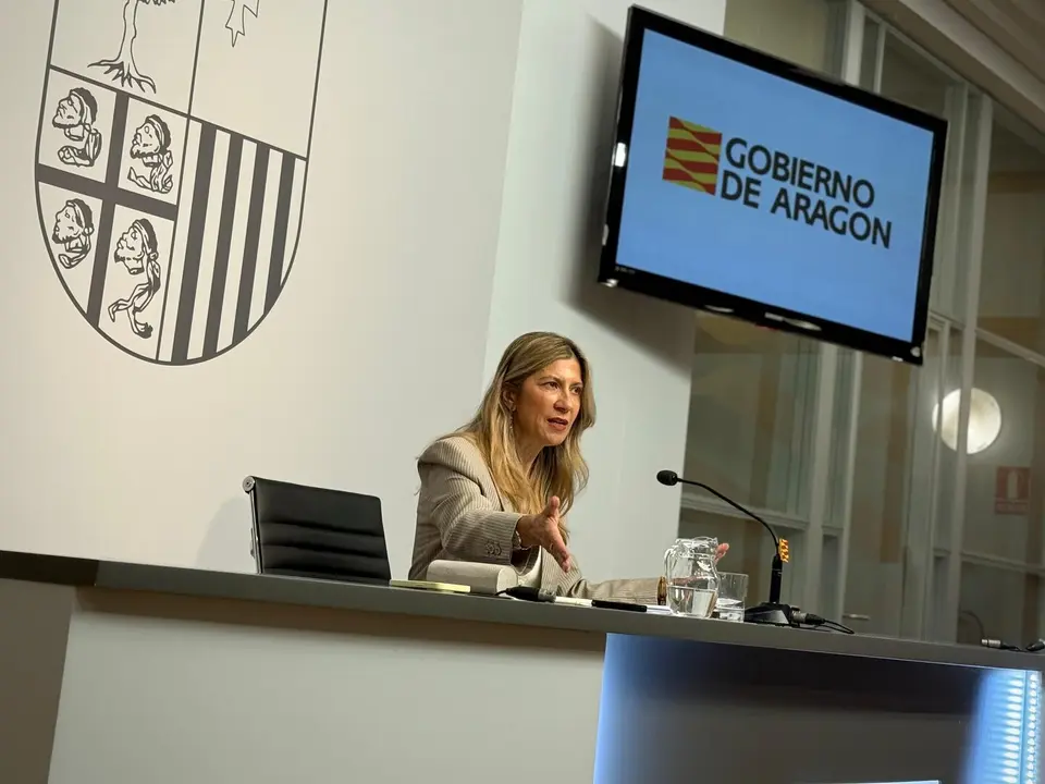 La vicepresidenta del Gobierno de Arag&oacute;n, Mar Vaquero, en la sala de prensa del Pignatelli este mi&eacute;rcoles./ DGA