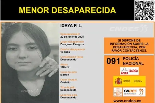La joven de 13 a&ntilde;os fue vista por ultima vez hace diez d&iacute;as en Zaragoza