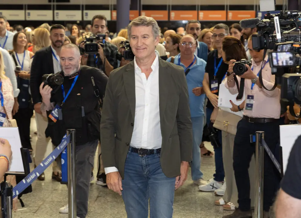 El presidente del PP, Alberto N&uacute;&ntilde;ez Feij&oacute;o, a su llegada al Congreso del PP